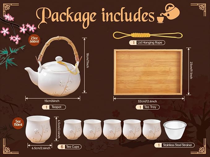Japanese Tea Set, 6 Tea cups, 1 Tea Tray, Asian tea sets - Image 7
