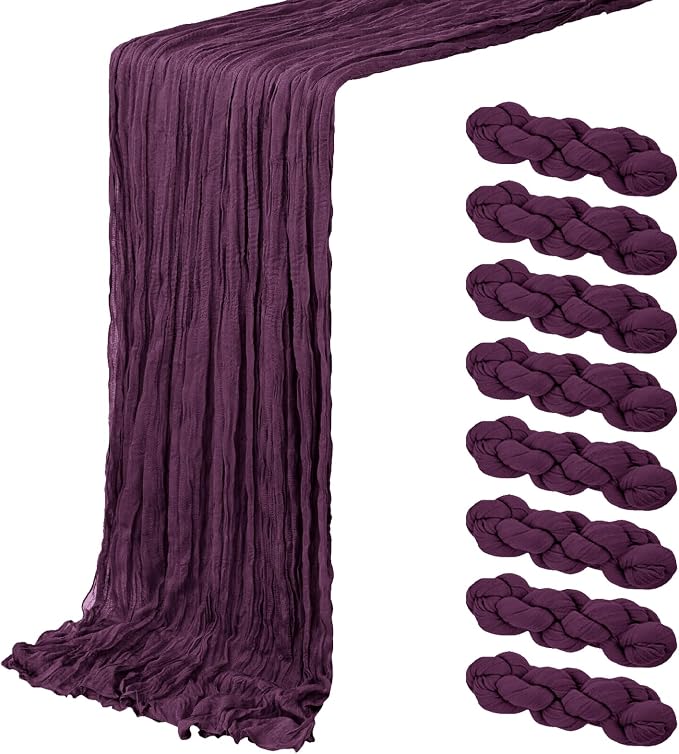 8 Pack Dark Purple Cheesecloth Table Runner 20 x 120 inch Gauze Table Runners by ACSUIT