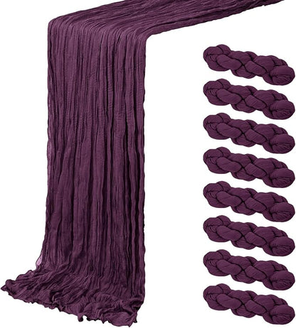 8 Pack Dark Purple Cheesecloth Table Runner 20 x 120 inch Gauze Table Runners by ACSUIT