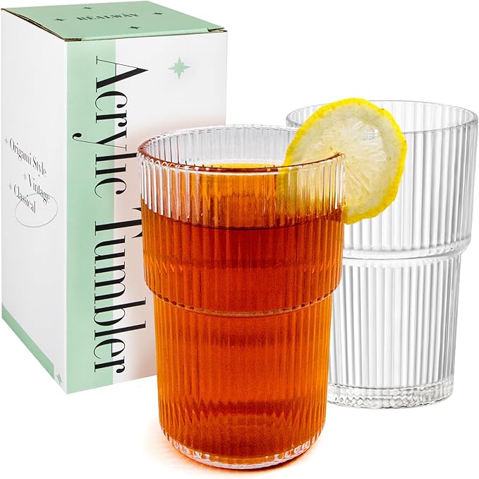 REALWAY 17oz Ribbed Plastic Glasses, Unbreakable Acrylic Drinking Cups – Clear by R%C3%89%CE%91LW%C3%81Y
