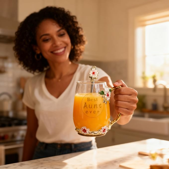 Best Aunt Ever Printed Flower Tea Glass - Image 3