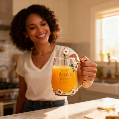 Best Aunt Ever Printed Flower Tea Glass - Image 3