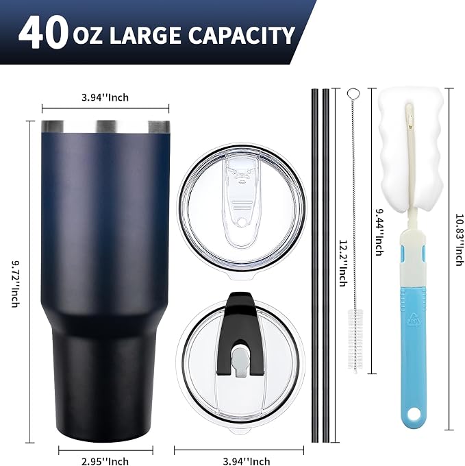 40 oz Tumbler with Lids and Straws, Stainless Steel Insulated Coffee Tumbler - Image 2