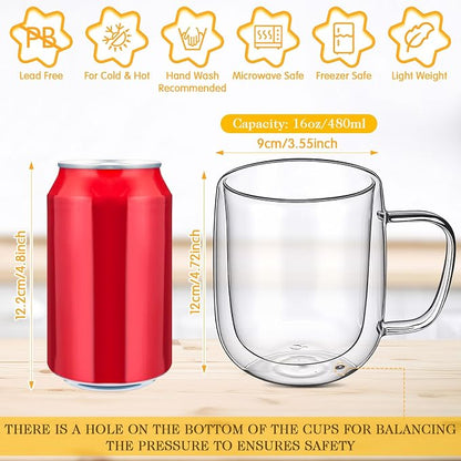 Patelai Glass Coffee Mugs Set of 6, 16 oz Clear Double Walled Coffee Cups - Image 2