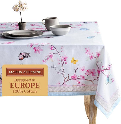 Maison d' Hermine Table Cloth Rectangle Table 100% Cotton 54 x 72 Inches Tablecloth Reusable Decorative for Dining Room Farmhouse Home Valentines Day Decorations Spring Summer - Blossoms in Spring