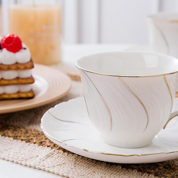 Agyiuns 6 Sets 6oz Porcelain Tea Cups Saucers，White - Image 8