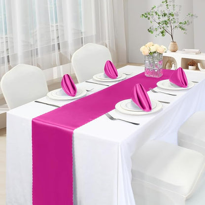 VACVELT Hot Pink Satin Table Runners, 12x72 Inch, 12 Pack, Scalloped Edge | - Image 2