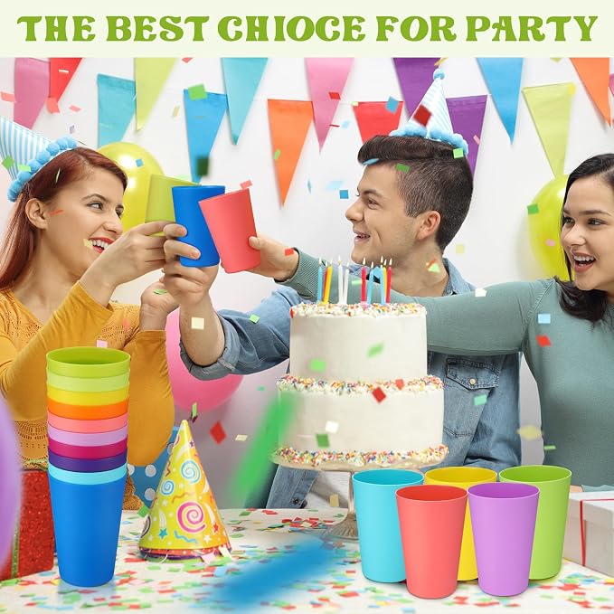 Patelai 100 Pcs usable Plastic Cups 8oz Drinking Cups Colorful Unbreakable - Image 6