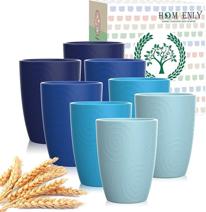Homienly Wheat Straw Cups Set of 8, 12oz Drinking Cups, Plastic Cups Reusable by HOMIENLY