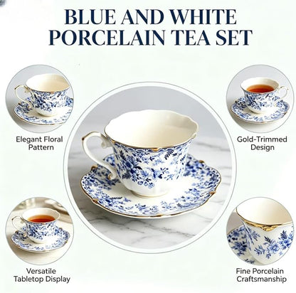 Vintage Porcelain Floral Tea Set — 22oz Teapot + 2 Tea Cup & Saucer Sets + 2 - Image 8