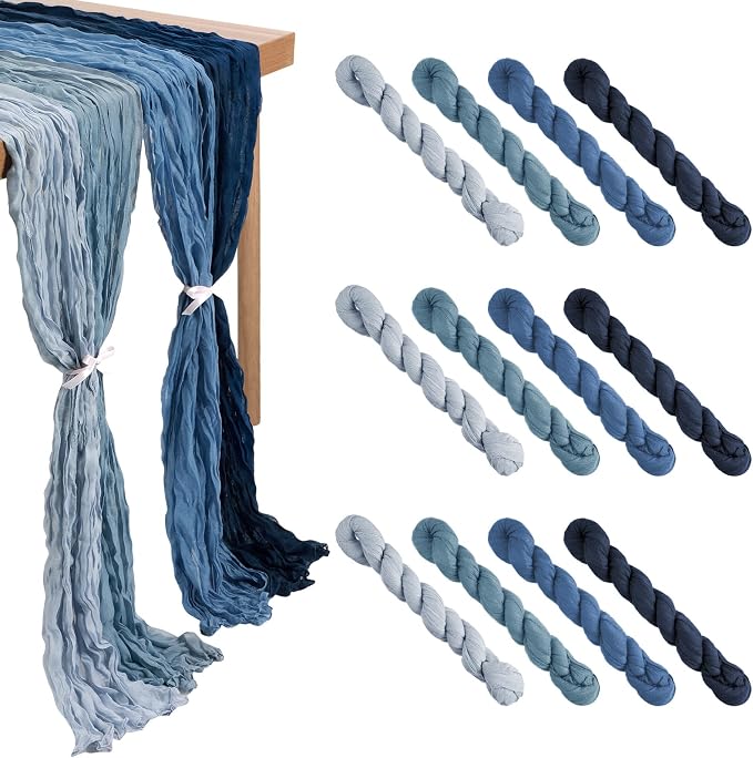 12 Pcs Gradient Blue Cheesecloth Gauze Table Runners | Boho Wedding Decor by Remagr