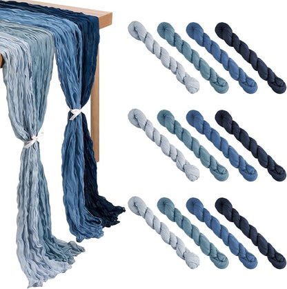 12 Pcs Gradient Blue Cheesecloth Gauze Table Runners | Boho Wedding Decor by Remagr