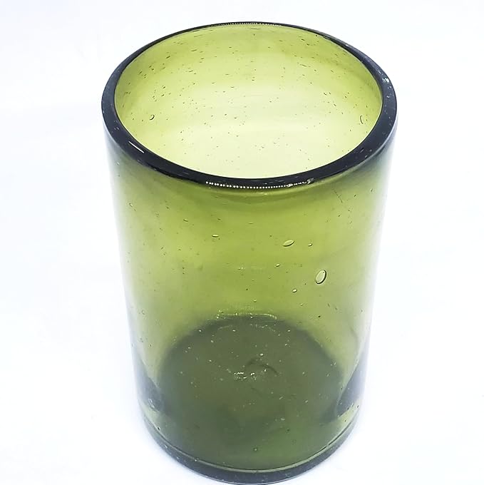 Solid Olive Green 14 oz Drinking Glasses, Recycled Glass, Toxin-Free - Image 8