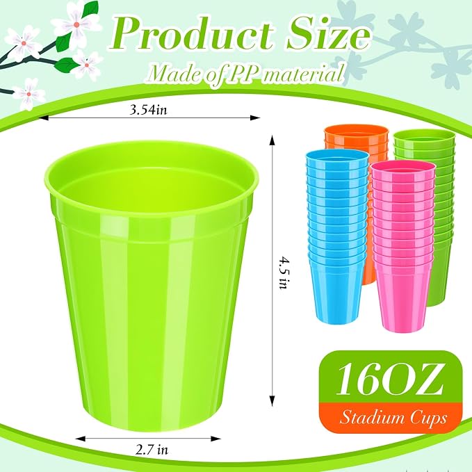 Yungyan 100 Pack 16 oz Stadium Cups Reusable Plastic Cups Blank Drink Stadium - Image 2