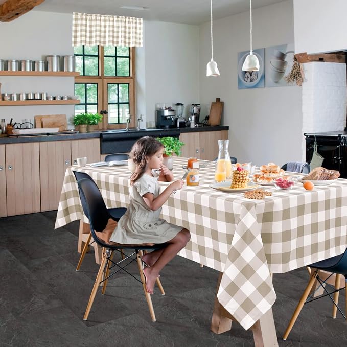 Checkered Table Cloths, 2 Pack, 60 x 120 inch Khaki and White | Waterproof - Image 2