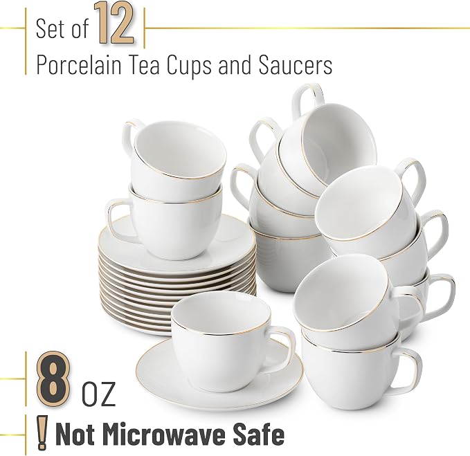 BTaT- Cappuccino Cups with Saucers 8 oz, Dishwasher Safe, Au Lait, Flat White - Image 2