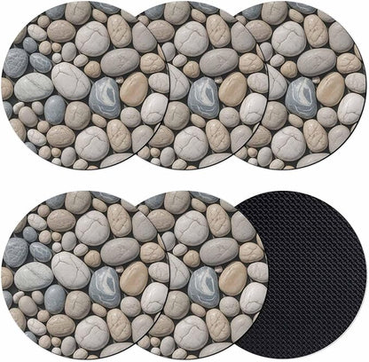 Coasters Set of 6, Pebble Stone Round Drink Coasters by Unknown