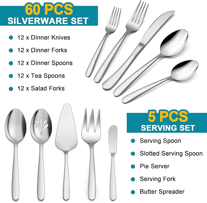 LIANYU 65-Piece Heavy Duty Silverware Set - Image 2