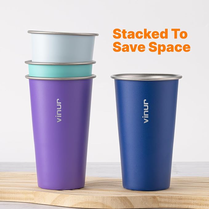 Stainless Steel Cups-20 oz Colorful Stackable Metal Drinking Glasses 4 Pcs | 20 - Image 3