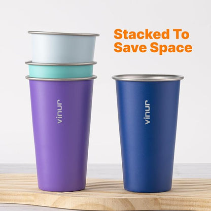 Stainless Steel Cups-20 oz Colorful Stackable Metal Drinking Glasses 4 Pcs | 20 - Image 3