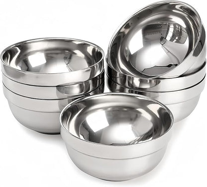 6 Pack 18/8 Stainless Steel Bowl, Double Walled Insulated Soup Bowls, 12 Oz Metal Serving Dishes Unbreakable Snack Bowl for Sauces, Rice, Noodle, Ice Cream