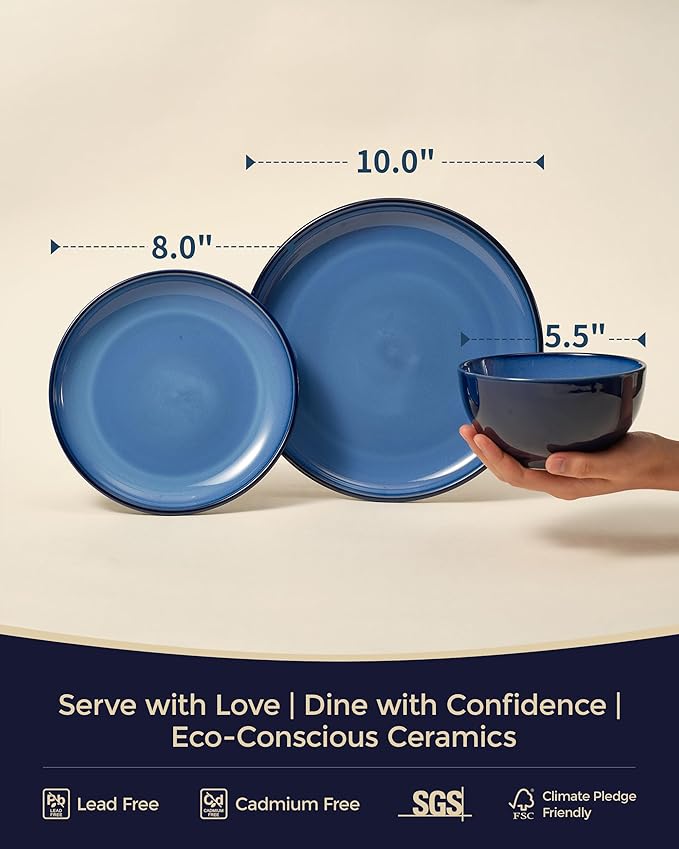 Blue Stoneware Dinnerware Set, Handmade Round Dishes Set - Image 2