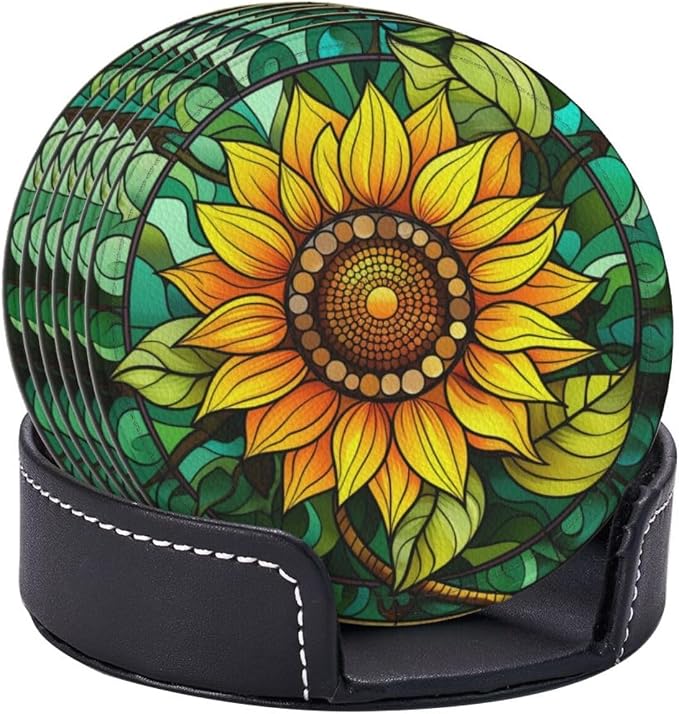 Sunflower Coasters for Drinks, Sunflower Decor Bar Drink Coasters for Coffee by petloverdoglovercommunity