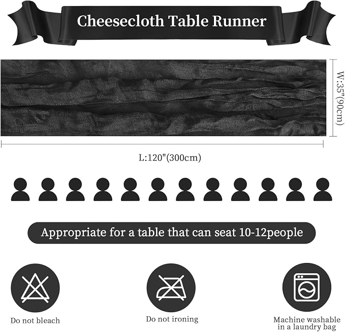 AGIRL 6 Pack Black Cheesecloth Table Runner 10FT Boho Gauze Home Decor | Rustic - Image 2