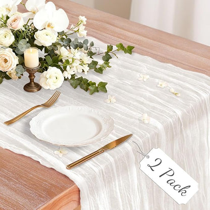2 Pack Cheesecloth Table Runner, 120 Inch Ivory White Table Runner | 10 Ft Boho by Unknown