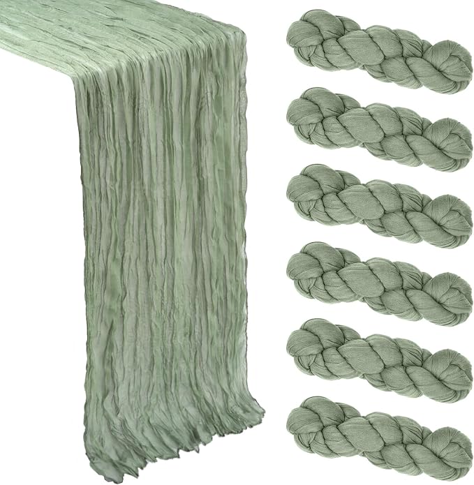 6 Pack Sage Green Cheesecloth Table Runner 10Ft Gauze Cheese Cloth Table Runner by Heneger