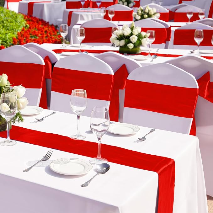 Aneco 12 Pack Satin Table Runner 12 x 108 Inch Red Long Wedding Satin Silk - Image 5