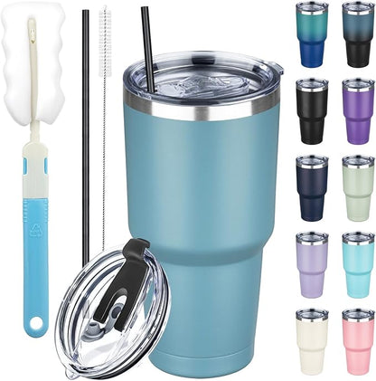 30 oz Tumbler with Lids and Straws, Stainless Steel Insulated Coffee Tumbler by GUDEMAO