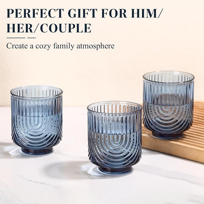 Blue Vintage Drinking Glasses Set of 6-15oz Hand-Blown Highball Ribbed Glassware - Image 5