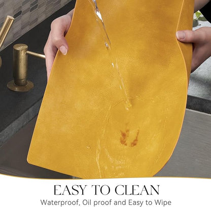 MOSAYT Vinyl Placemats Set of 6-12 X 17 Inch - Faux Leather 100% Waterproof Oil-Proof Wipeable PU Place Mats, Heat Resistant Reversible Table Mats for Kitchen, Dining, Outdoor (Yellow)