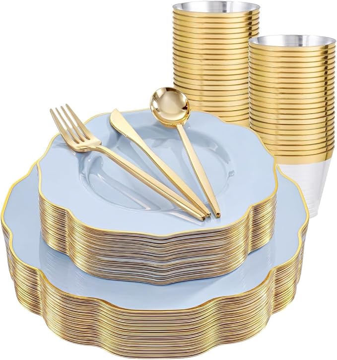 bUCLA 180PCS Blue Plastic Plates by BUCLA