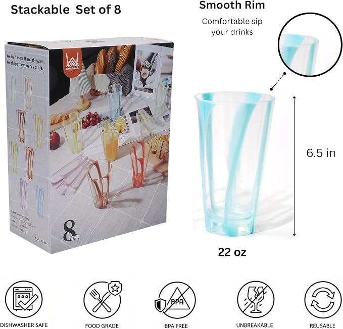 Plastic Cups Reusable 22oz Acrylic Glasses Drinkware - Image 2