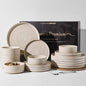 Stoneware Dinnerware Sets for 6, Reactive Glaze Plates & Bowls, Shell Beige | by FamiwarePremium