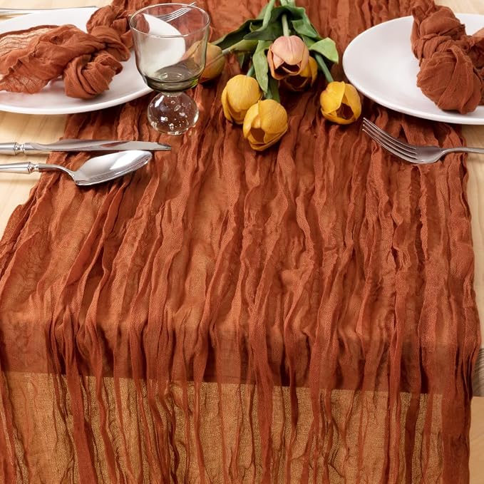 2 Pack Cheesecloth Terracotta Table Runner 10ft Rustic Gauze Decor | - Image 2