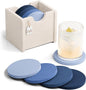 Fluxynara Felt Coasters with Holder, Denim Mist | Round Felt Coasters, by FLUXYNARA