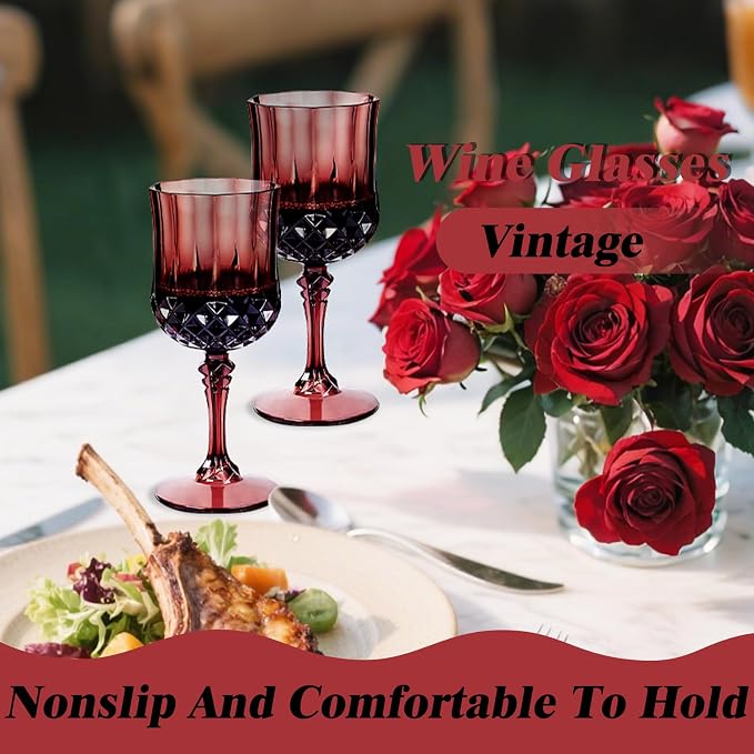 Ciaell 24 Pack Burgundy Plastic Wine Glasses - Image 7