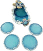 De Leon Collections Round 4-Piece Coaster Set With Decorative Holder, 3.5 Inch Polyresin, Blue Sea Turtles