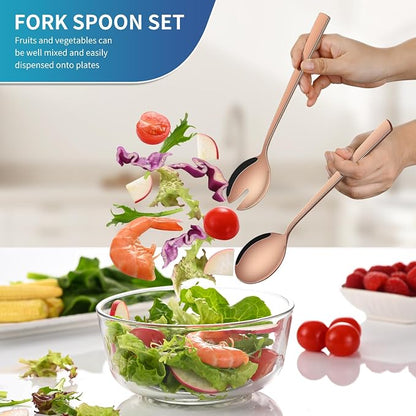 Rose Gold Salad Serving Utensils Set, 9.4 Inch Stainless Steel Salad Serving - Image 5