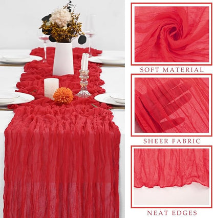 Red 12 Pieces 35 x 120 Inches Long Cheesecloth Table Runner Gauze Fabric 10Ft - Image 2