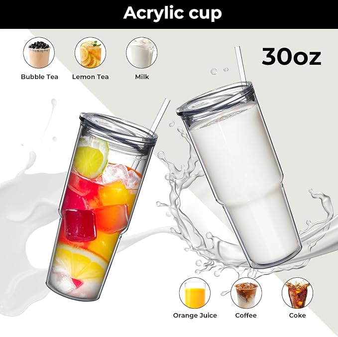 MEWAY 30oz/4 pcs Classic Insulated Tumblers, Double Wall Acrylic Tumbler - Image 3