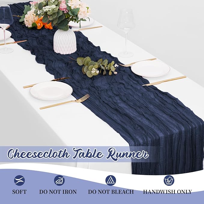 8 Pack Navy Blue Cheesecloth Table Runners 20x120 Inch Gauze Table Runner - Image 6