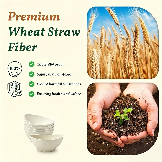 Wheat Straw Small Bowls Dessert Bowls Set of 6 Unbreakable Ice Cream Bowls - Image 3