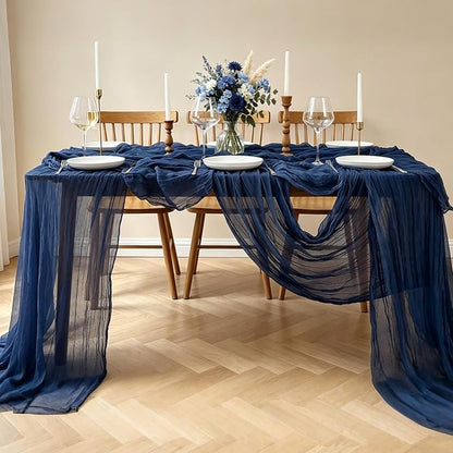 6Pcs Navy Blue Table Runner, 10FT Rustic Gauze Blue Table Runner 35*120inch - Image 7