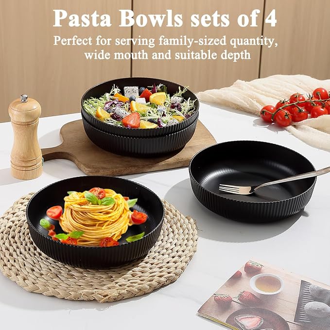 Kyraton Pasta Bowls Set of 4, 37oz Salad Bowls Soup Bowls Large Pasta Serving - Image 3