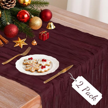 2 Pack Cheesecloth Table Runner, 120 Inch Burgundy Table Runner by Unknown