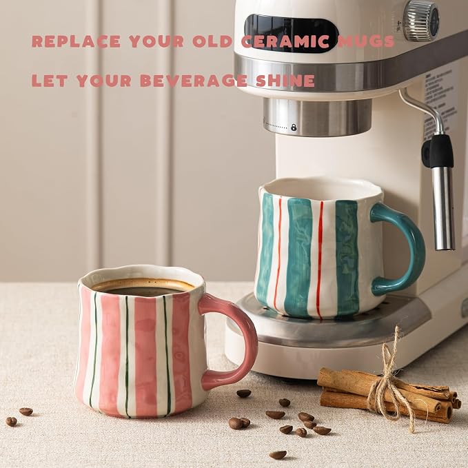 Stripe Ceramic Coffee Mugs, 12oz Vibrant Striped Red Design Cute Mugs, - Image 7